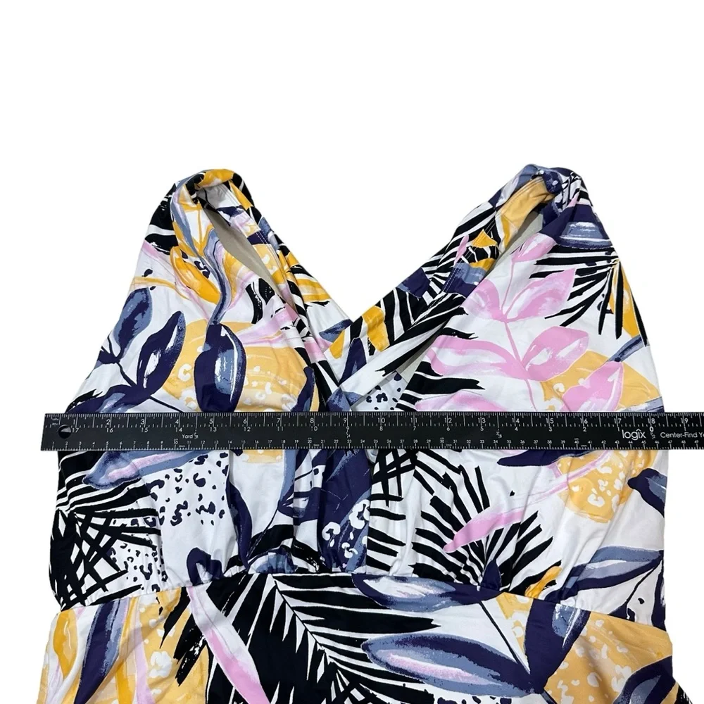 SwimRX One Piece Swimsuit Size 2X Tropical Print Plunge Beach Vacation Resort